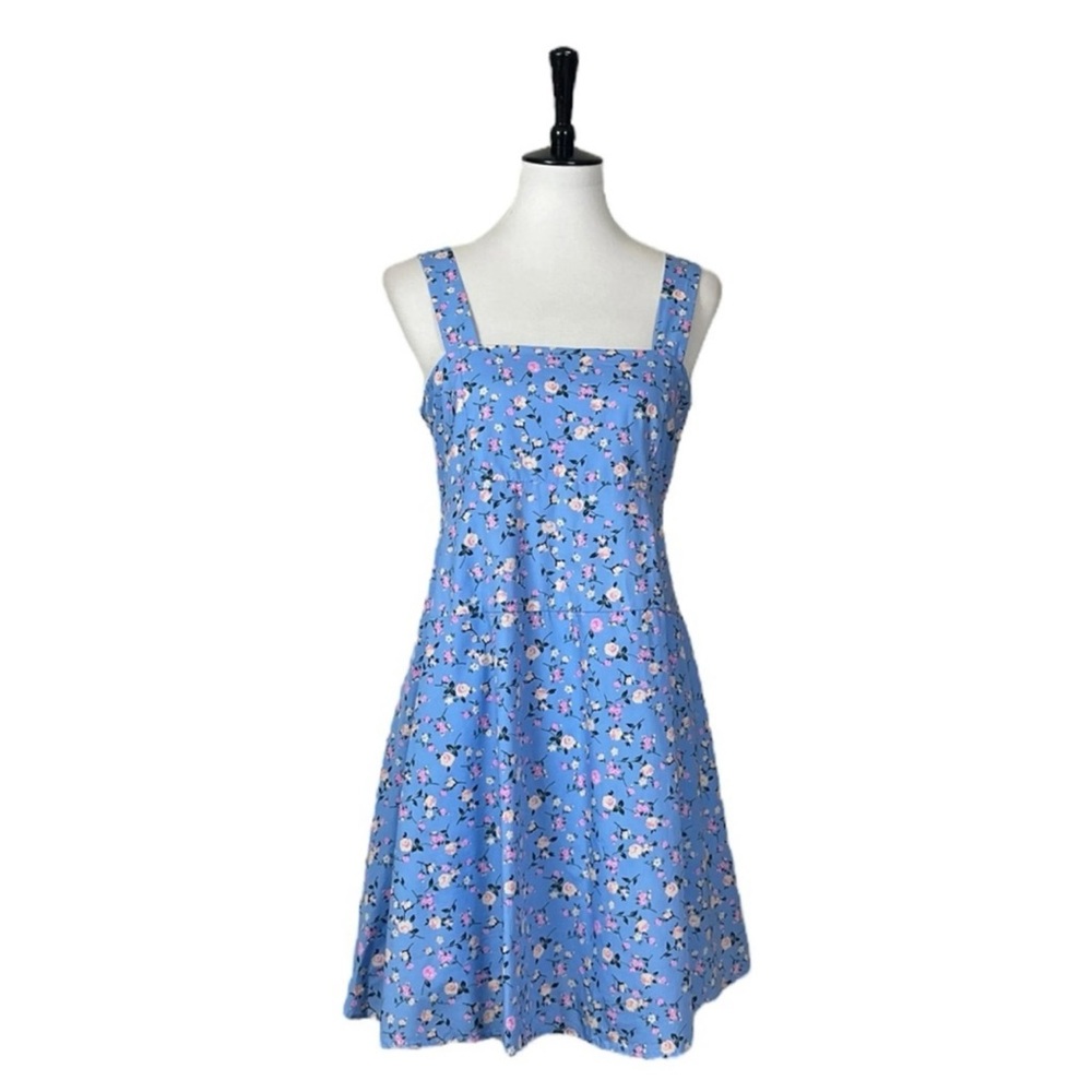 NWT Altar’d State Square Neck Tie Back Blue Pink Floral Dress, Medium